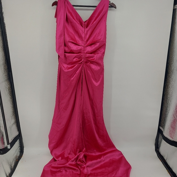 ELIZA J  Pink Satin Shoulder Bow Pooled Train Sleeveless Gown Dress 10 - Picture 14 of 14
